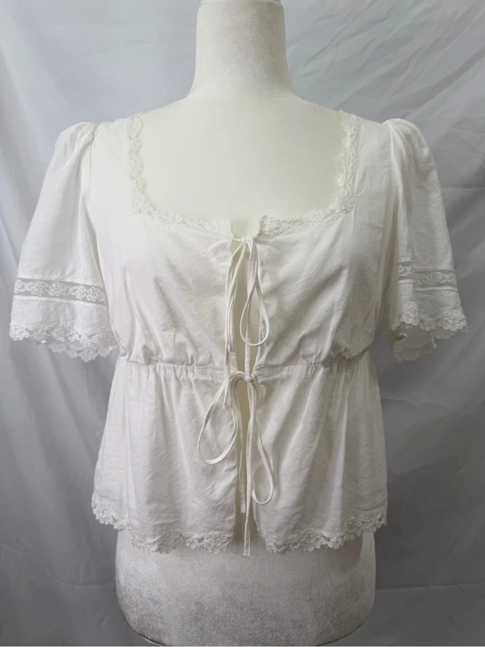 Reformation White Lace-Trim Blouse